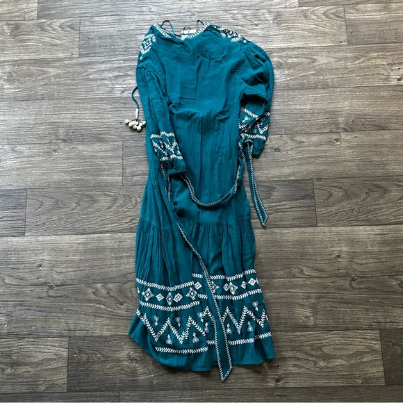 Teal Embroidered Maxi Dress with tassels - Picture 5 of 7